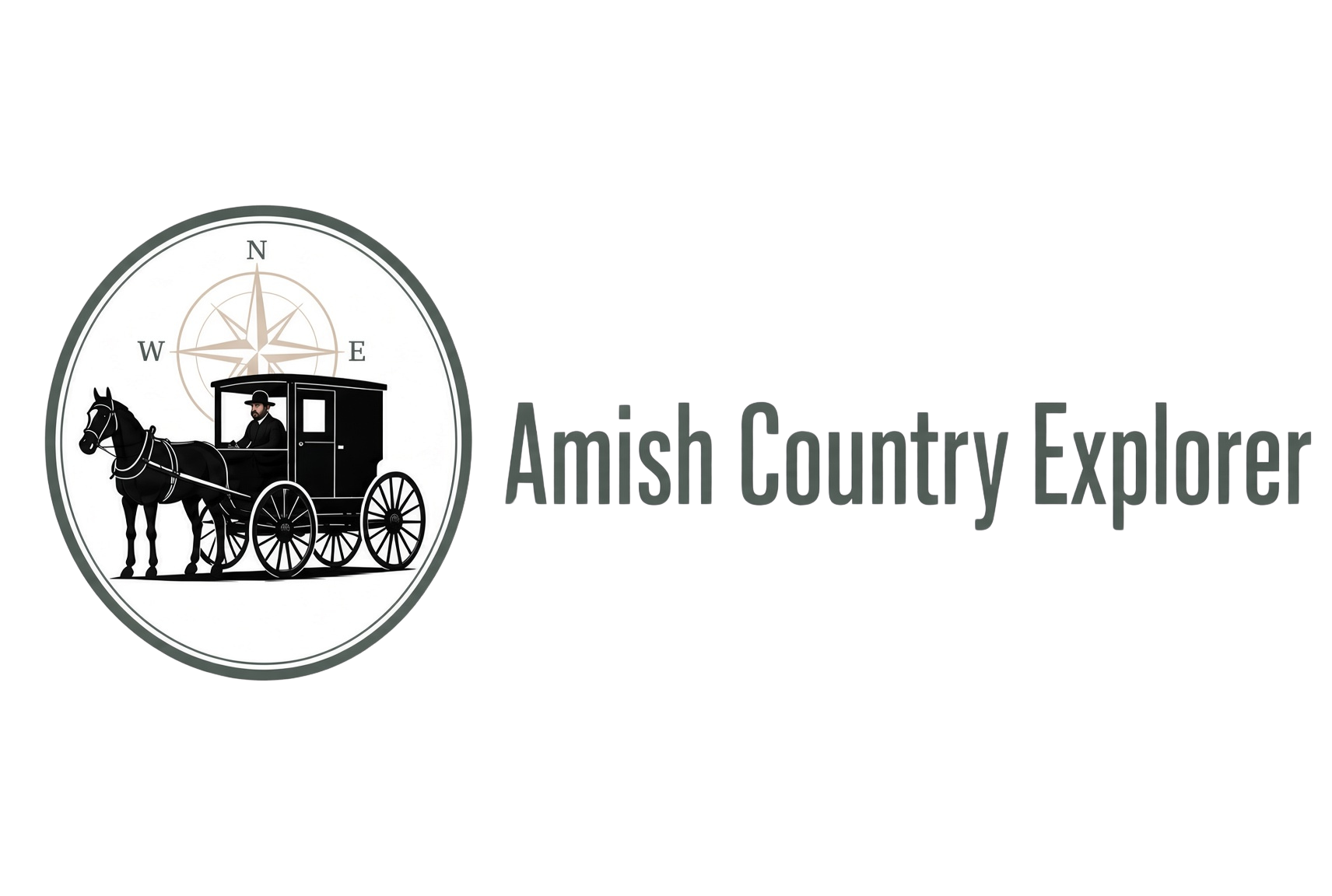 Amish Country Explorer — horse and buggy beneath a compass rose